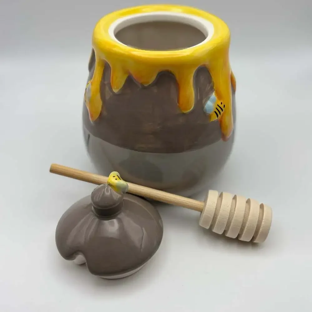 Disney Winnie the Pooh 'HUNNY' Ceramic Honey Pot with Lid and Dipper